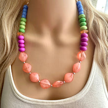 Load image into Gallery viewer, Big Bead Coral Necklace, single Strand Statement Jewelry, lime royal blue Chunky bib bridesmaid everyday bubble, gifts for women pink purple