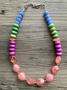 Big Bead Coral Necklace, single Strand Statement Jewelry, lime royal blue Chunky bib bridesmaid everyday bubble, gifts for women pink purple