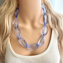 Load image into Gallery viewer, Periwinkle Translucent Chunky Statement Necklace, single strand bib beaded jewelry, sky blue color block necklace, light blue aqua jewelry