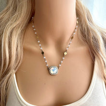 Load image into Gallery viewer, Vintage aurora borealis Statement Necklace, dainty silver chain chunky necklace, statement jewelry, gemstone layering necklace