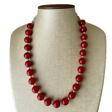 Load image into Gallery viewer, Cranberry Red Necklace, Red Holiday Jewelry, deep red Jewelry Beaded Christmas Present silver ornament 1 strand glass maroon burgundy