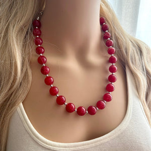 Cranberry Red Necklace, Red Holiday Jewelry, deep red Jewelry Beaded Christmas Present silver ornament 1 strand glass maroon burgundy