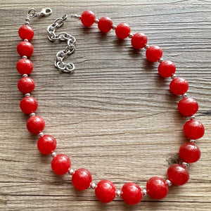 Cranberry Red Necklace, Red Holiday Jewelry, deep red Jewelry Beaded Christmas Present silver ornament 1 strand glass maroon burgundy