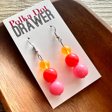 Load image into Gallery viewer, Pink Coral Orange earrings, neon rainbow jewelry, silver geometric earrings pierced dangle drop Statement color block neon