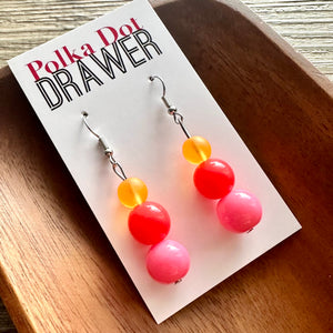 Pink Coral Orange earrings, neon rainbow jewelry, silver geometric earrings pierced dangle drop Statement color block neon