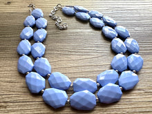 Load image into Gallery viewer, Periwinkle Sky Double Strand Statement Necklace, Chunky pale blue Oval Beaded Bib Jewelry earrings, blue jewelry set, baby purple jewelry