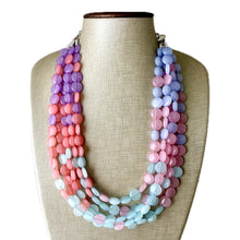 Load image into Gallery viewer, Frosted Berry Breeze Statement Necklace, Chunky 5 Strand Jewelry, purple pink blue bib beaded periwinkle collar coral blush bead lavender