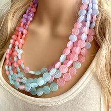 Load image into Gallery viewer, Frosted Berry Breeze Statement Necklace, Chunky 5 Strand Jewelry, purple pink blue bib beaded periwinkle collar coral blush bead lavender