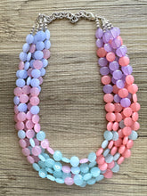 Load image into Gallery viewer, Frosted Berry Breeze Statement Necklace, Chunky 5 Strand Jewelry, purple pink blue bib beaded periwinkle collar coral blush bead lavender