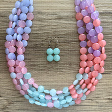 Load image into Gallery viewer, Frosted Berry Breeze Statement Necklace, Chunky 5 Strand Jewelry, purple pink blue bib beaded periwinkle collar coral blush bead lavender