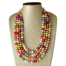 Load image into Gallery viewer, Rainbow Stars Statement Necklace, Chunky 5 Strand Jewelry, Colorful Day jewelry, chunky rainbow resin bib beaded necklace colorful