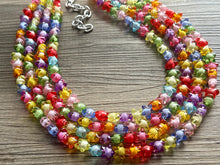 Load image into Gallery viewer, Rainbow Stars Statement Necklace, Chunky 5 Strand Jewelry, Colorful Day jewelry, chunky rainbow resin bib beaded necklace colorful