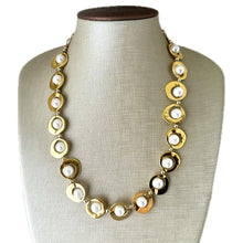 Load image into Gallery viewer, Pearl &amp; Gold Chunky Statement Necklace, 1 Strand Beaded Jewelry golden jewelry, bridesmaid wedding bib rose gold white pearl single