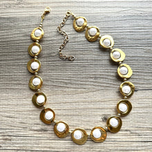 Load image into Gallery viewer, Pearl &amp; Gold Chunky Statement Necklace, 1 Strand Beaded Jewelry golden jewelry, bridesmaid wedding bib rose gold white pearl single