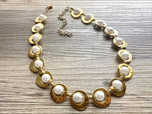 Load image into Gallery viewer, Pearl &amp; Gold Chunky Statement Necklace, 1 Strand Beaded Jewelry golden jewelry, bridesmaid wedding bib rose gold white pearl single