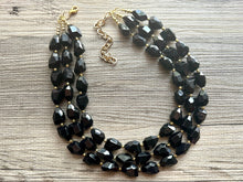 Load image into Gallery viewer, Black &amp; Gold Gala Necklace, 3 strand gold jewelry, big beaded chunky statement necklace, black nugget necklace, gold jewelry earring