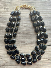Load image into Gallery viewer, Black &amp; Gold Gala Necklace, 3 strand gold jewelry, big beaded chunky statement necklace, black nugget necklace, gold jewelry earring