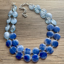 Load image into Gallery viewer, Royal Blue Double Strand Statement Necklace, Chunky light blue Oval Beaded Bib Jewelry, blue jewelry, stone acrylic blue jewlery necklace