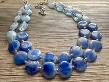 Load image into Gallery viewer, Royal Blue Double Strand Statement Necklace, Chunky light blue Oval Beaded Bib Jewelry, blue jewelry, stone acrylic blue jewlery necklace
