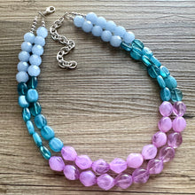 Load image into Gallery viewer, Emma’s Daydream Necklace, Teal Blue Purple Chunky Statement, Double Strand Beaded Jewelry, lilac lavendar bridesmaid bib wedding periwinkle