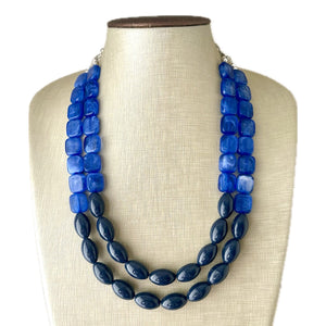 Coastline Park Chunky Multi Strand Navy Blue Statement Necklace, aqua blue beaded jewelry, Royal blue jewelry, turquoise bridesmaid dressy
