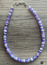 Load image into Gallery viewer, Purple &amp; Lime Single Strand Beaded Statement Necklace, purple beaded necklace, white summer jewelry layering light green bead