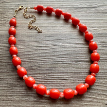 Load image into Gallery viewer, Reddish Orange Necklace, layering Single Strand Statement Jewelry, bright lipstick red Chunky bib bridesmaid jewelry, red necklace beaded