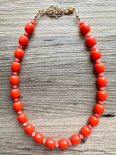 Load image into Gallery viewer, Reddish Orange Necklace, layering Single Strand Statement Jewelry, bright lipstick red Chunky bib bridesmaid jewelry, red necklace beaded