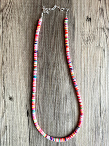 Long Rainbow Row Heishi Beaded Necklace, Colorful Jewelry, Chunky statement necklace, beaded necklace, color block necklace pride plus size