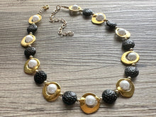 Load image into Gallery viewer, Pearl Black &amp; Gold Chunky Statement Necklace, 1 Strand Beaded Jewelry golden jewelry, bridesmaid wedding bib rose gold white pearl single