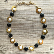 Load image into Gallery viewer, Pearl Black &amp; Gold Chunky Statement Necklace, 1 Strand Beaded Jewelry golden jewelry, bridesmaid wedding bib rose gold white pearl single