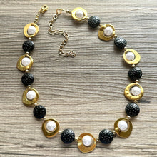 Load image into Gallery viewer, Pearl Black &amp; Gold Chunky Statement Necklace, 1 Strand Beaded Jewelry golden jewelry, bridesmaid wedding bib rose gold white pearl single