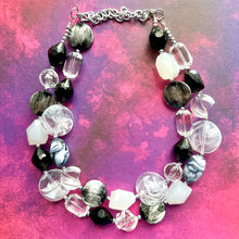 Load image into Gallery viewer, Black &amp; White Splash Contrast Statement Necklace, chunky beaded jewelry, neutral necklace, black white neutral necklace, beaded jewelry dark