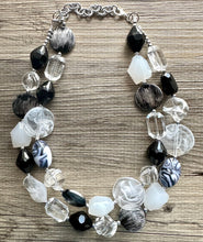 Load image into Gallery viewer, Black &amp; White Splash Contrast Statement Necklace, chunky beaded jewelry, neutral necklace, black white neutral necklace, beaded jewelry dark