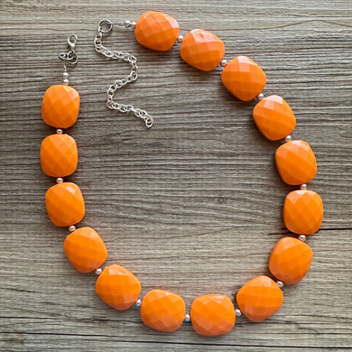 Orange Clementine Single Strand Big Beaded Statement Necklace, orange Jewelry, orange beaded necklace, orange bridesmaid necklace jewelry