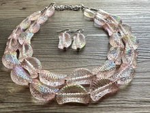 Load image into Gallery viewer, Blush Pink Clementine Statement Necklace, Big beaded jewelry, double Strand Statement Necklace, Bib necklace, bridesmaid wedding, baby pink