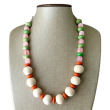 Load image into Gallery viewer, Country Club Big Bead Necklace, single Strand Statement Jewelry, Wood Orange Chunky bib bridesmaid everyday bubble, gifts women pink green