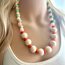 Load image into Gallery viewer, Country Club Big Bead Necklace, single Strand Statement Jewelry, Wood Orange Chunky bib bridesmaid everyday bubble, gifts women pink green