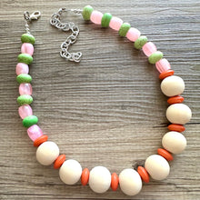 Load image into Gallery viewer, Country Club Big Bead Necklace, single Strand Statement Jewelry, Wood Orange Chunky bib bridesmaid everyday bubble, gifts women pink green