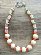 Load image into Gallery viewer, Country Club Big Bead Necklace, single Strand Statement Jewelry, Wood Orange Chunky bib bridesmaid everyday bubble, gifts women pink green