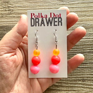 Pink Coral Orange earrings, neon rainbow jewelry, silver geometric earrings pierced dangle drop Statement color block neon