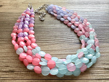 Load image into Gallery viewer, Frosted Berry Breeze Statement Necklace, Chunky 5 Strand Jewelry, purple pink blue bib beaded periwinkle collar coral blush bead lavender