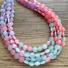 Load image into Gallery viewer, Frosted Berry Breeze Statement Necklace, Chunky 5 Strand Jewelry, purple pink blue bib beaded periwinkle collar coral blush bead lavender