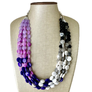 Purple Ombré statement necklace, chunky bib necklace, beaded jewelry lavender necklace, 5 strand gray white black jewelry eggplant lavender