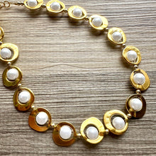 Load image into Gallery viewer, Pearl &amp; Gold Chunky Statement Necklace, 1 Strand Beaded Jewelry golden jewelry, bridesmaid wedding bib rose gold white pearl single