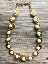 Load image into Gallery viewer, Pearl &amp; Gold Chunky Statement Necklace, 1 Strand Beaded Jewelry golden jewelry, bridesmaid wedding bib rose gold white pearl single