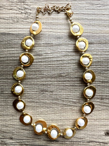 Pearl & Gold Chunky Statement Necklace, 1 Strand Beaded Jewelry golden jewelry, bridesmaid wedding bib rose gold white pearl single