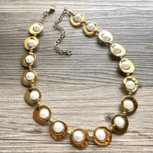 Load image into Gallery viewer, Pearl &amp; Gold Chunky Statement Necklace, 1 Strand Beaded Jewelry golden jewelry, bridesmaid wedding bib rose gold white pearl single