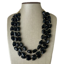 Load image into Gallery viewer, Black &amp; Gold Gala Necklace, 3 strand gold jewelry, big beaded chunky statement necklace, black nugget necklace, gold jewelry earring