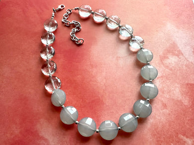 Single Strand Gray on Gray Single strand statement necklace, gray jewelry, smoke necklace silver layering, beaded jewels color block